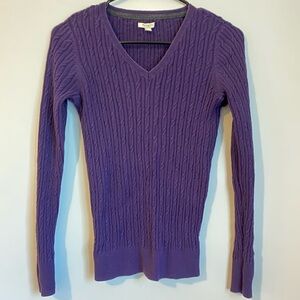 Sonoma Purple V Neck 100% Cotton Cable Knit Sweater